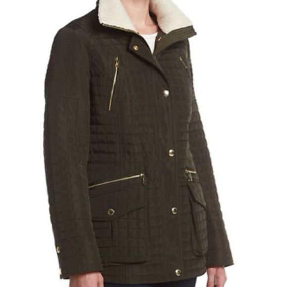 MICHAEL Michael Kors Quilted Anorak Zip Front Coat in Dark Moss Olive Size Small - Picture 1 of 16